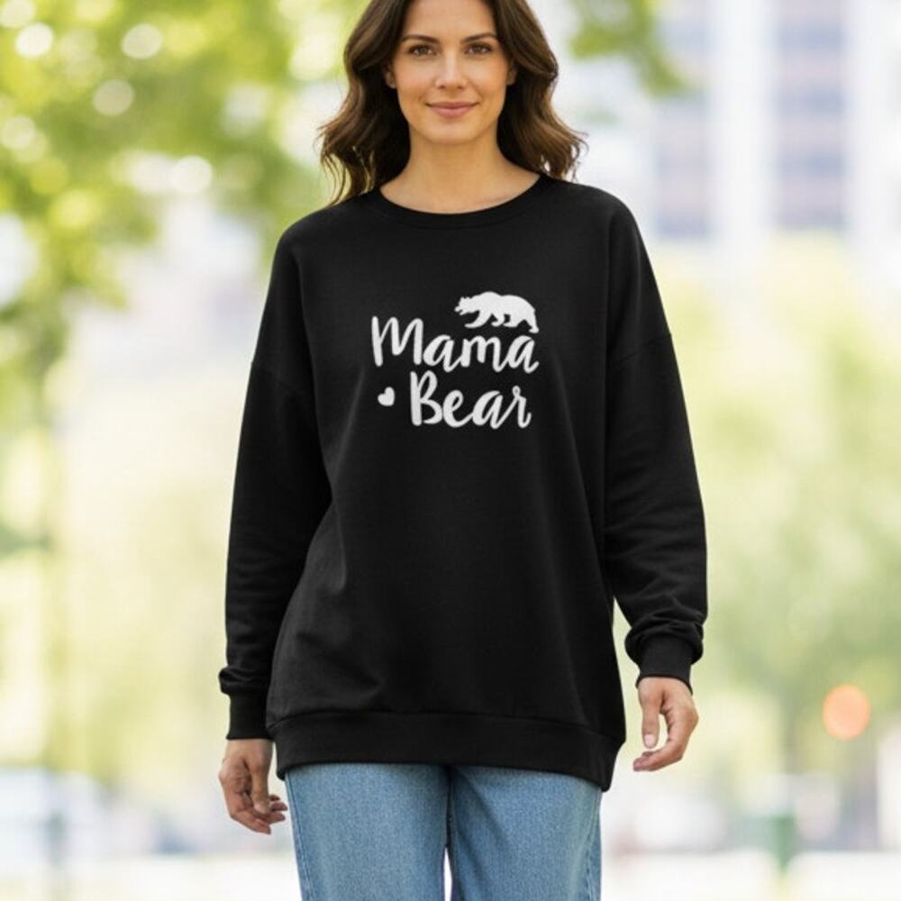 "Mama Bear" Long Sleeve Black Side Pockets T-shirt - Size L